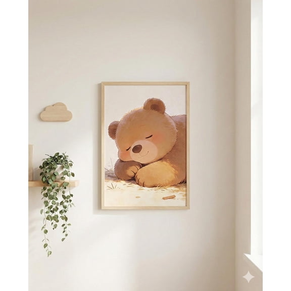 Sleeping Baby Bear Nursery Wall Art, Woodland Animal Print, Neutral Decor Poster Unframed Paper Print