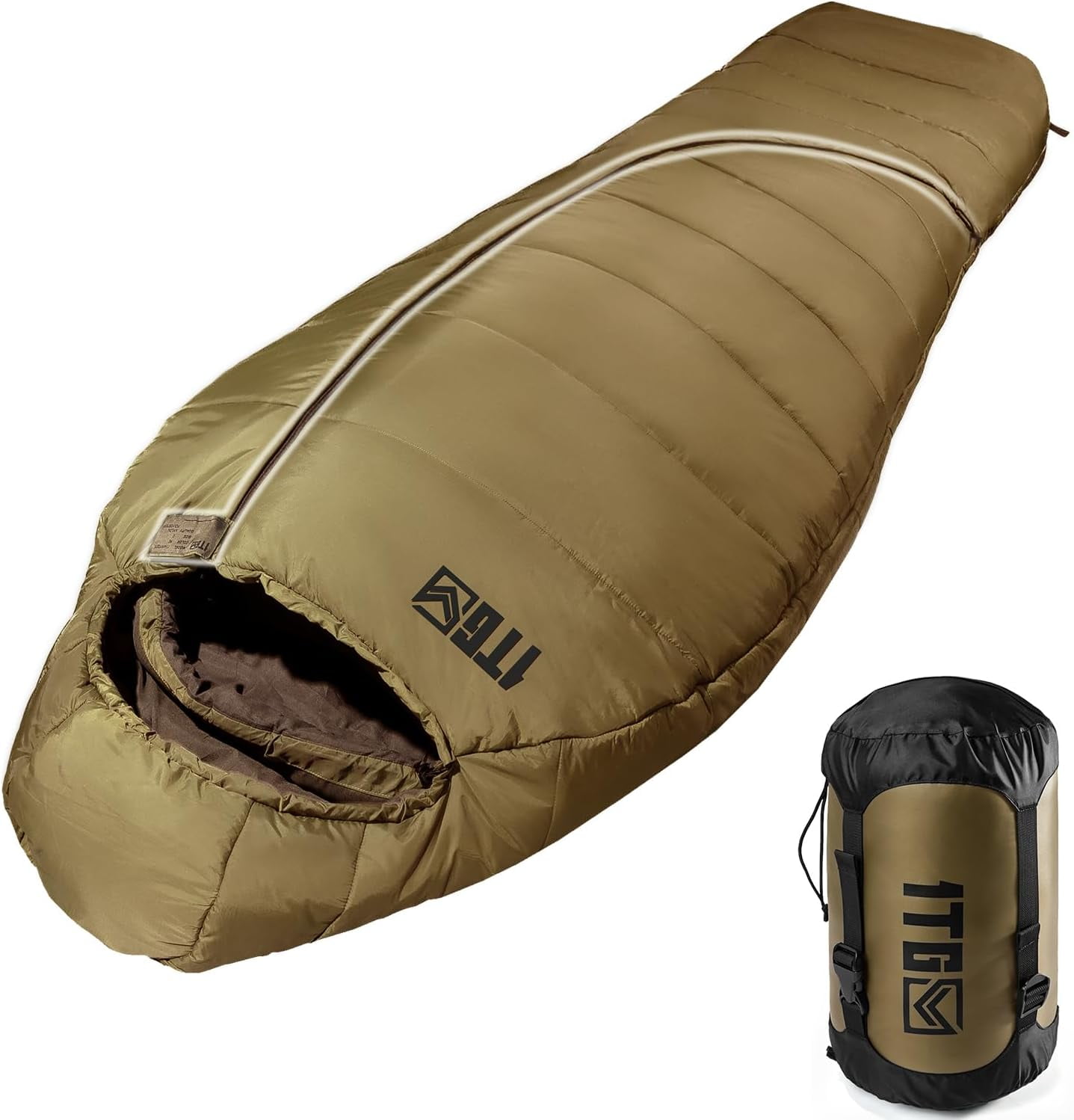 Sleeping Bag for Adults, 25-36℉Cold Weather Mummy Bag, Lightweight 3–4 Season Winter with Adjustable Hood, Phone Pocket & Compression Sack Camping Hiking Backpacking