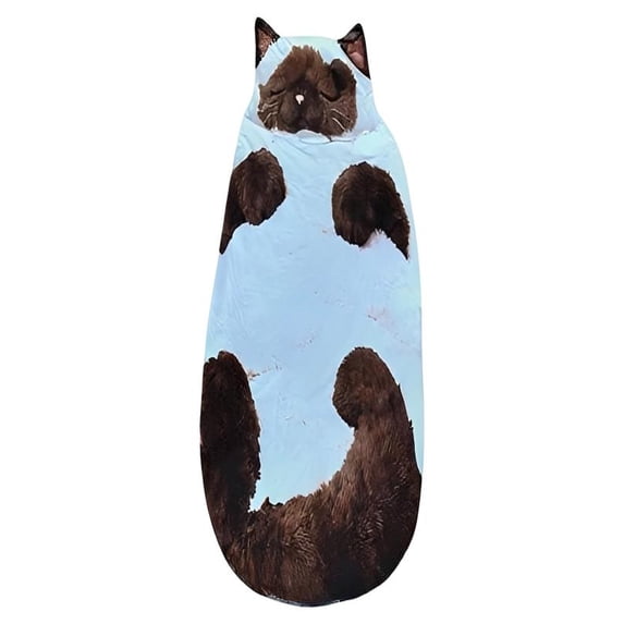 Sleeping Bag for Adults, Adult Plush Cat Shape Sleeping Bag, Warm Fleece Envelope Sleep Sack for Camping, Sleepovers and Home Lounging, Washable Soft Winter Wearable Blanket for Adults