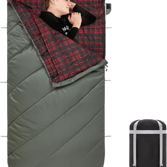 Sleeping Bag for Adults, Cold Weather & Warm Extra Wide Big & Tall XL Portable Waterproof Flannel Sleeping Bags, Essentials Gear Accessories for Camping Backpacking Hiking Indoor & Outdoor