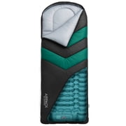 Sleeping Bag with Built-in Pad AirPack Sleeper - All-in-One Inflatable Sleeping Pad and Zip-Up Blanket for Camping with Built-in Foot Pump Black /Green 80" 30"