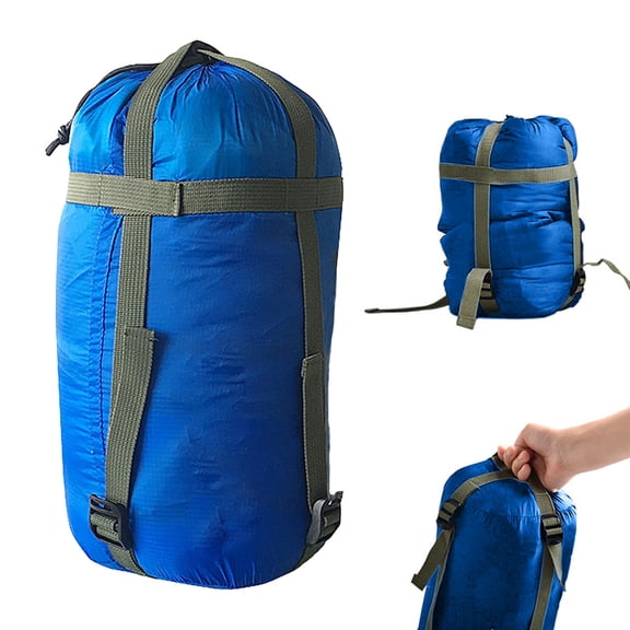 Sleeping Bag Compression Sack Waterproof Nylon Drawstring Storage Bag with Adjustable Straps for Camping Backpacking(Blue-38x18cm)