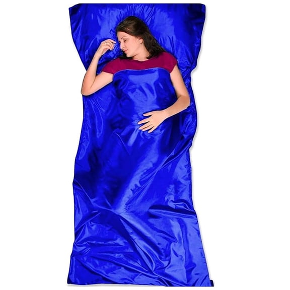Sleeping Bag Liner Blue Polyester - Hook & Loop - Single Adult Camping Travel Sleep Sack