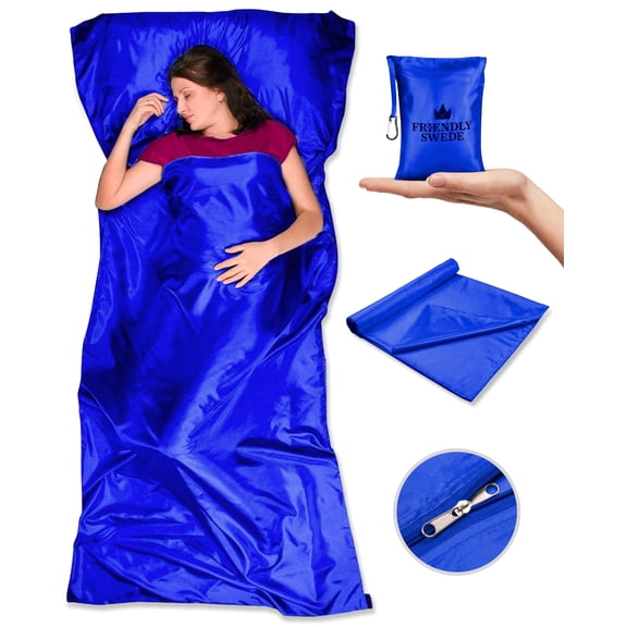 Sleeping Bag Liner Blue Polyester - with Zipper - Single Adult Cold Weather Camping Travel Use