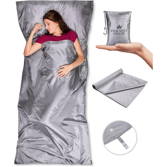 Sleeping Bag Liner — Ultralight Polyester or Cold Weather Microfiber Adult Sleep Sack; Thin Travel Sheets for Hotel; Camping Sheets; Travel Sleeping Bag with Pocket-Size Stuff Sack