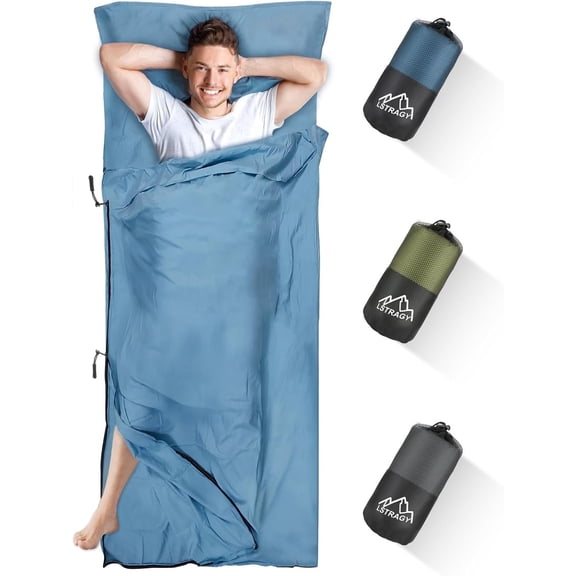 LSTRAGY sleeping Bag Liner, Updated Adult Sleep Sack & Travel Sheets with Foot Zipper, Lightweight and Portable Camping Sleeping Bag Liners - Ideal for Backpacking, Hostels and Camping