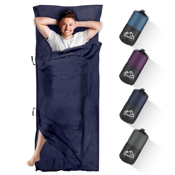 LSTRAGY Sleeping Bag Liner, Updated Adult Sleep Sack & Travel Sheets with Foot Zipper, Lightweight and Portable Camping Sleeping Bag Liners - Ideal for Backpacking, Hostels and Camping