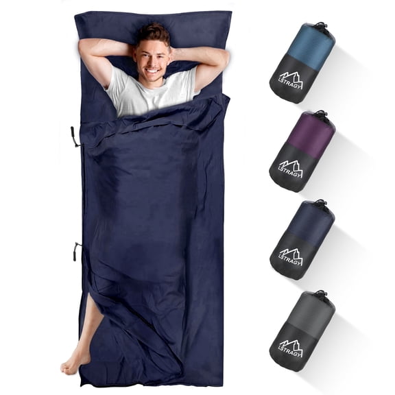 LSTRAGY Sleeping Bag Liner, Updated Adult Sleep Sack & Travel Sheets with Foot Zipper, Lightweight and Portable Camping Sleeping Bag Liners - Ideal for Backpacking, Hostels and Camping