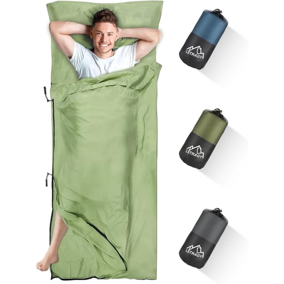 Sleeping Bag Liner, Updated Adult Sleep Sack & Travel Sheets with Foot Zipper, Lightweight and Portable Camping Sleeping Bag Liners - Ideal for Backpacking, Hostels and Camping