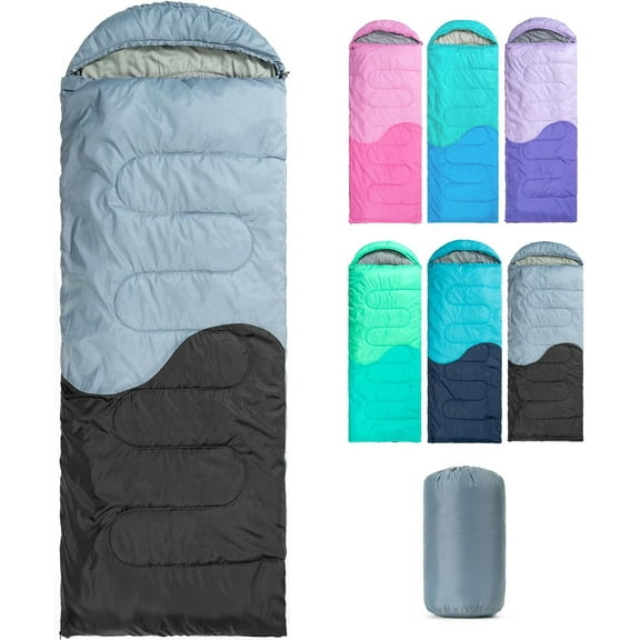 SUMMIT Sleeping Bag - 3 Seasons for Adults Kids Boys Girls Camping Hiking - Warm Cold Weather Lightweight Portable with Compression Bag for Backpacking in Spring, Summer, Fall and Winter
