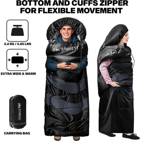 Sleeping Bag - Single-Person Cold Weather Camping Sleep Bag for Adults and Teens - XXL 33in/ 40" - Extra-Wide & Warm for Big & Tall - All-Season Comfort