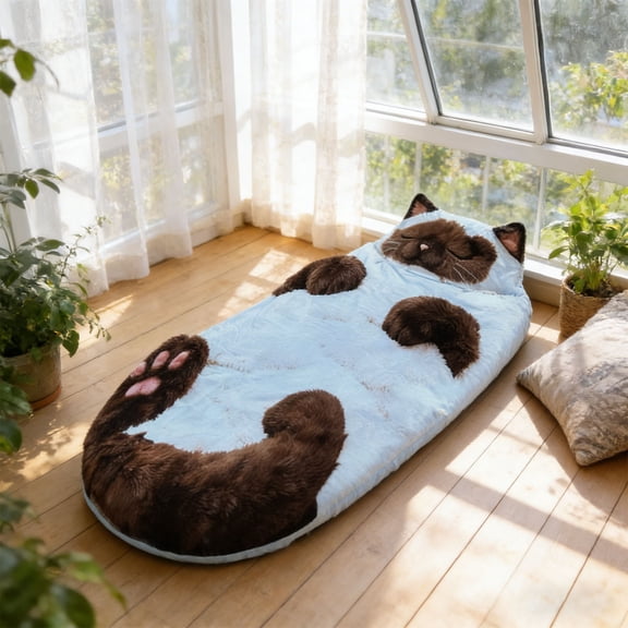 Sleeping Bags for Adults Cold Weather & Warm Cat Sleeping Bag with Pillow Camping Sleeping Bag for Kids 10-12 Soft Sleeping Bags Plush Cat Envelope Washable Blanket for Camping Travel Sleepovers Home