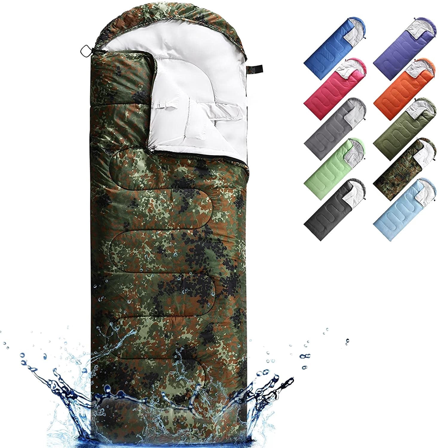 FAIRYLAND Sleeping Bags for Adults Kids with Compression Sack Portable and Lightweight for 3-4 Season Camping, Hiking,Waterproof, Backpacking and Outdoors（Camouflage）