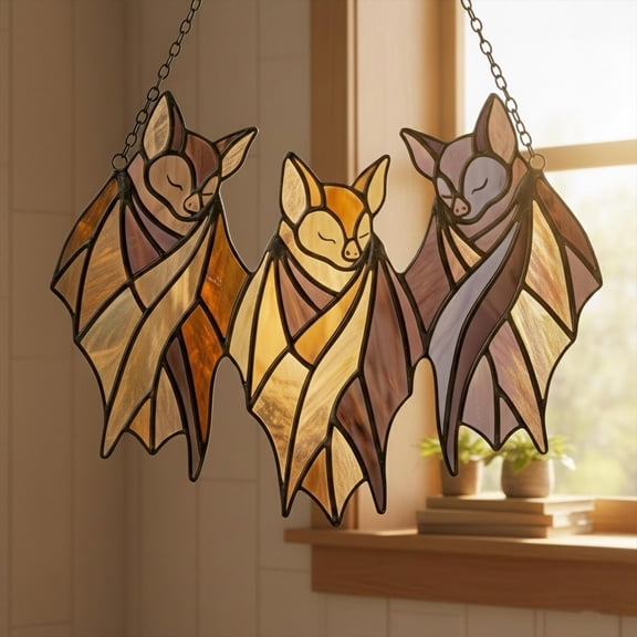 Sleeping Bat Suncatcher - 2D Flat Acrylic | Cute Gothic Style | Animal Art | Halloween Nature Ornament Gift | Window Hanging Decor