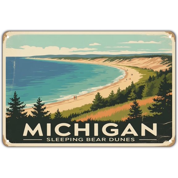 Sleeping Bear Dunes National Lakeshore Vintage Travel Metal Sign Wall Decor 8 x 12 in