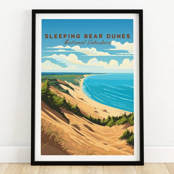Sleeping Bear Dunes Poster Art Print Travel Print Home Dcor Poster Gift Digital Illustrati