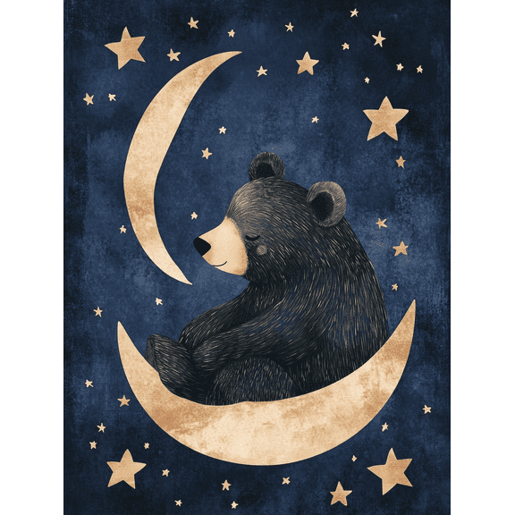 Sleeping Bear Moon Canvas Wall Art Perfect for Bedroom Living Room Nursery Office and Hallway Decoration.