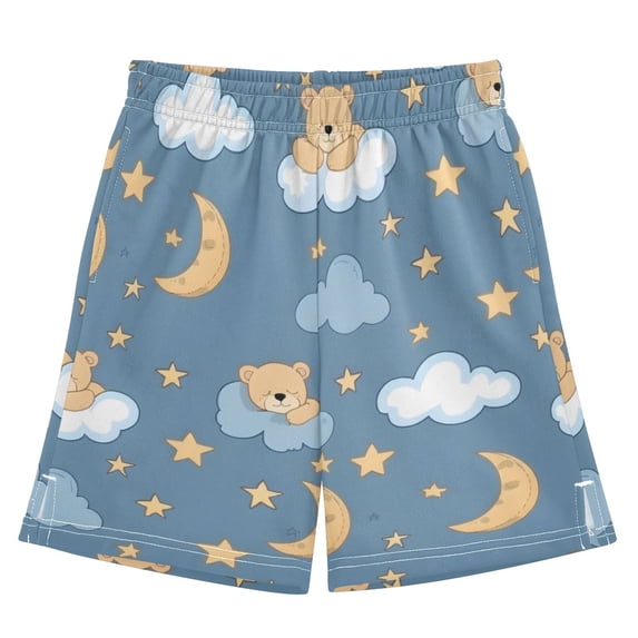 Sleeping Bear and Moon Athletic Shorts Breathable with Comfort Fit Drawstring Casual Sweatshorts Medium