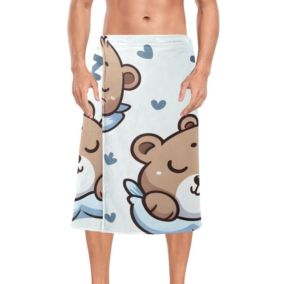 Sleeping Bears Bath Towel Wrap for Man Adjustable Shower Wrap Button Closure Body Towel for Sauna Gym
