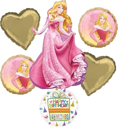 Dornröschen Geburtstag Party Ballon Bouquet Set – Mit Prinzessin Arora & Herzballons Für Den Perfekten Feiertag