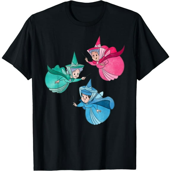 Sleeping Beauty Good Fairies Flora Fauna Merryweather DTG Print Unisex T-Shirt,Black Color,Size L