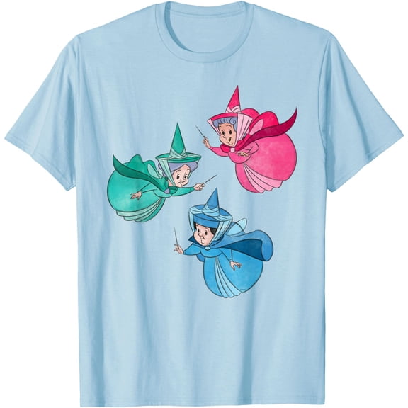 Sleeping Beauty Good Fairies Flora Fauna Merryweather DTG Print Unisex T-Shirt,Light Blue Color,Size L