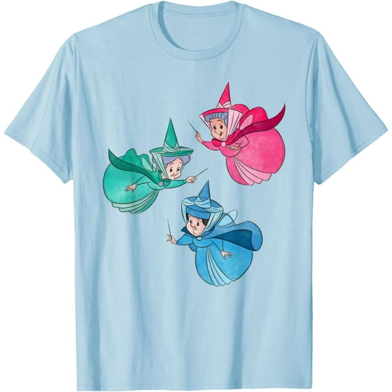 Sleeping Beauty Good Fairies Flora Fauna Merryweather DTG Print Unisex T-Shirt,Light Blue Color,Size YM