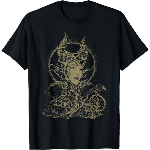 Sleeping Beauty Maleficent Crow Branches DTG Print Unisex T-Shirt,Black Color,Size 5XL