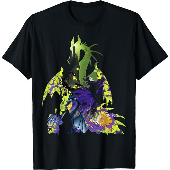 Sleeping Beauty Maleficent Dragon Silhouette DTG Print Unisex T-Shirt,Black Color,Size 4XL
