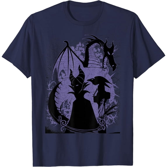 Sleeping Beauty Maleficent Dragon Silhouette DTG Print Unisex T-Shirt,Navy Color,Size M