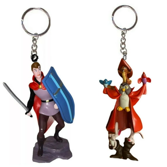 Sleeping Beauty OWL & Prince Phillip Set Key Ring Keychain PVC Figure Maleficent