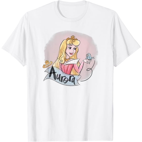 Sleeping Beauty Princess Aurora in Pink Dress DTG Print Unisex T-Shirt,White Color,Size 5-6T