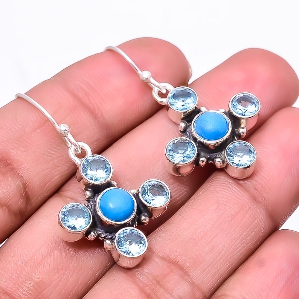 ZAM GEMS Sleeping Beauty Turquoise 925 Sterling Silver Earring 1.56" E_9276_228_36, Gemstone Silver Jewelry, New Year Sale, Valentin's Day Gift