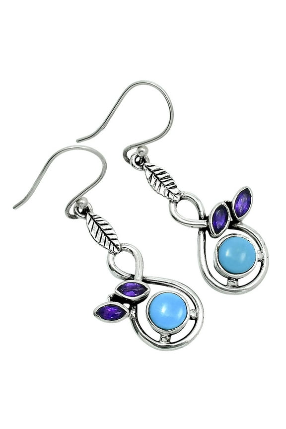 Sleeping Beauty Turquoise & Amethyst 925 Sterling Silver Earrings Jewelry T-1013 SDE89514
