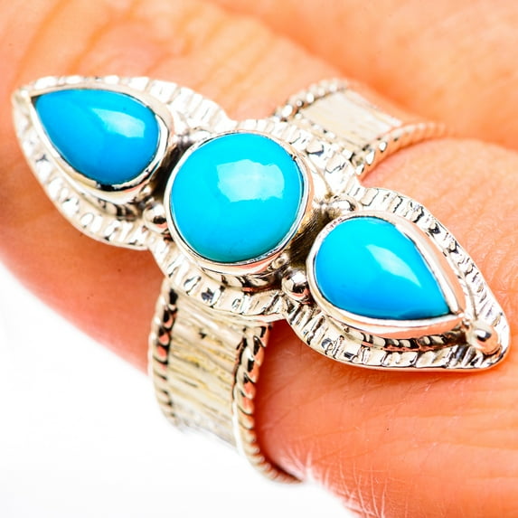 Sleeping Beauty Turquoise Ring Size 9 (925 Sterling Silver)  - Handmade Boho Vintage Jewelry RING130999
