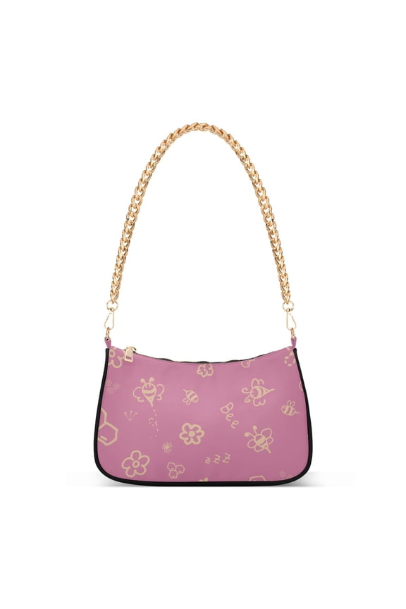 Sleeping Bee Flowers Womens Chain Shoulder Bag Tote Handbag Clutch Hobo Purse with Zipper for Travel Casual