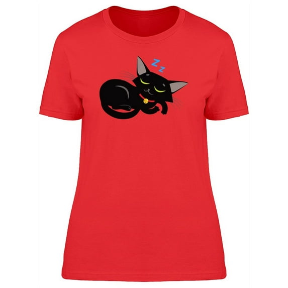 Sleeping Black Cat Cartoon Tee Women's -Image by Shutterstock
