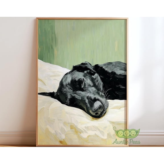 Sleeping Black Labrador Dog Wall Art Print, Unframed Paper Poster 11x14in