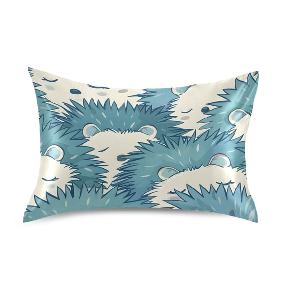 Sleeping Blue Hedgehogs Satin Pillowcase Envelope Design Pillow Covers 1 Pack Queen Size 20" x 30"