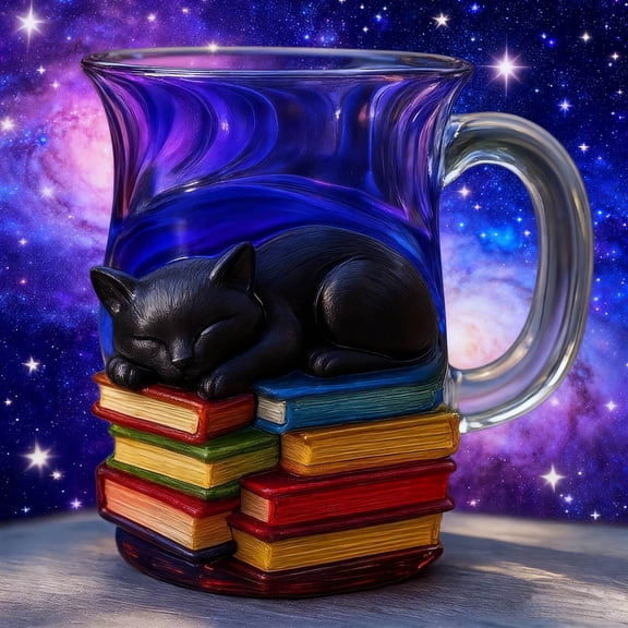 Sleeping on Books Coffee Mug,Novelty Ceramic Book Lover Cup with Comfortable Grip and Fun Whimsical Design,Perfect Coffee and Tea Drinkware for Home Office Reading Nooks or Gift Giving-B