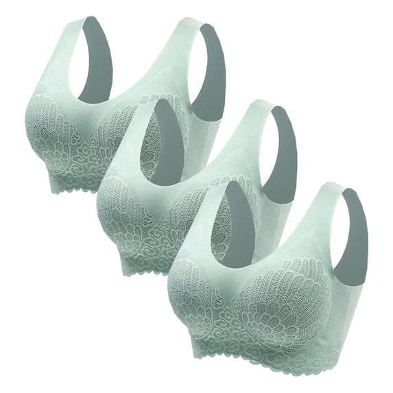 Sleeping Bra Women 3-Pack Tops Bra Wire-Free Underwears Base Vest Style Sports Lingerie V-Neck Pullover Bra Feature Hook and Eye Closure Longline Bra Style Y-208 , Green L