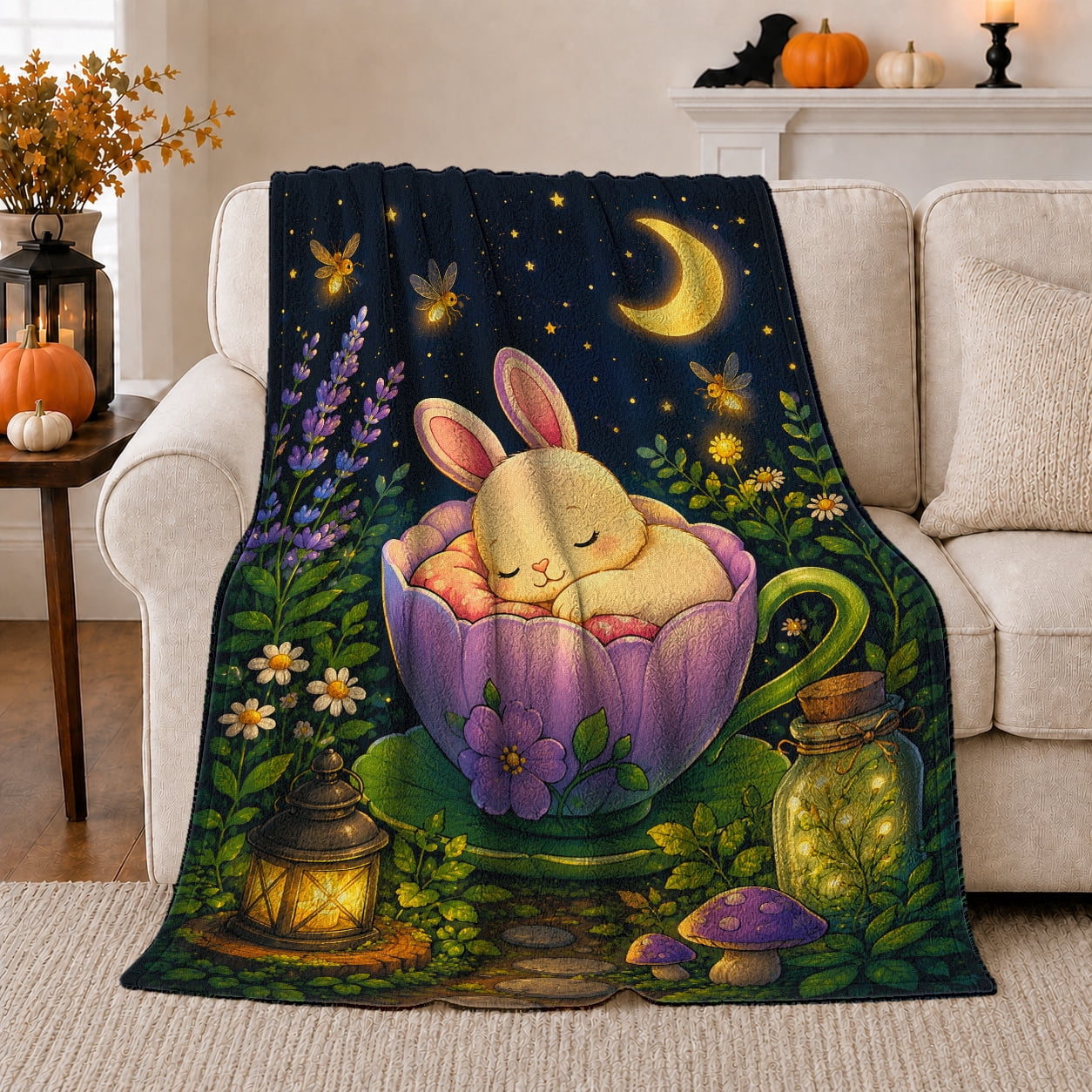 Sleeping Bunny in a Purple Teacup, Dreamy Whimsical Moonlit Garden ...