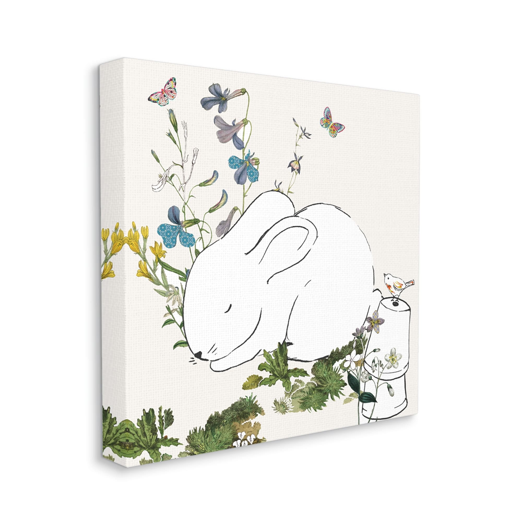 Sleeping Bunny Rabbit Soft Butterfly Garden Animals & Insects Gallery-Wrapped Canvas Print Wall Art, 17x17