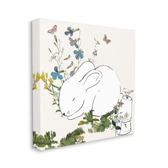 Sleeping Bunny Rabbit Soft Butterfly Garden Animals & Insects Gallery-Wrapped Canvas Print Wall Art, 17x17
