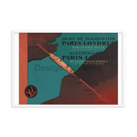 Sleeping Cars Paris London by Ferry Boat Service via Dover Dunkirk 1937 Company Internationale des Wagons Lits des Grands Express Europens. Unframed Vintage Travel Poster.