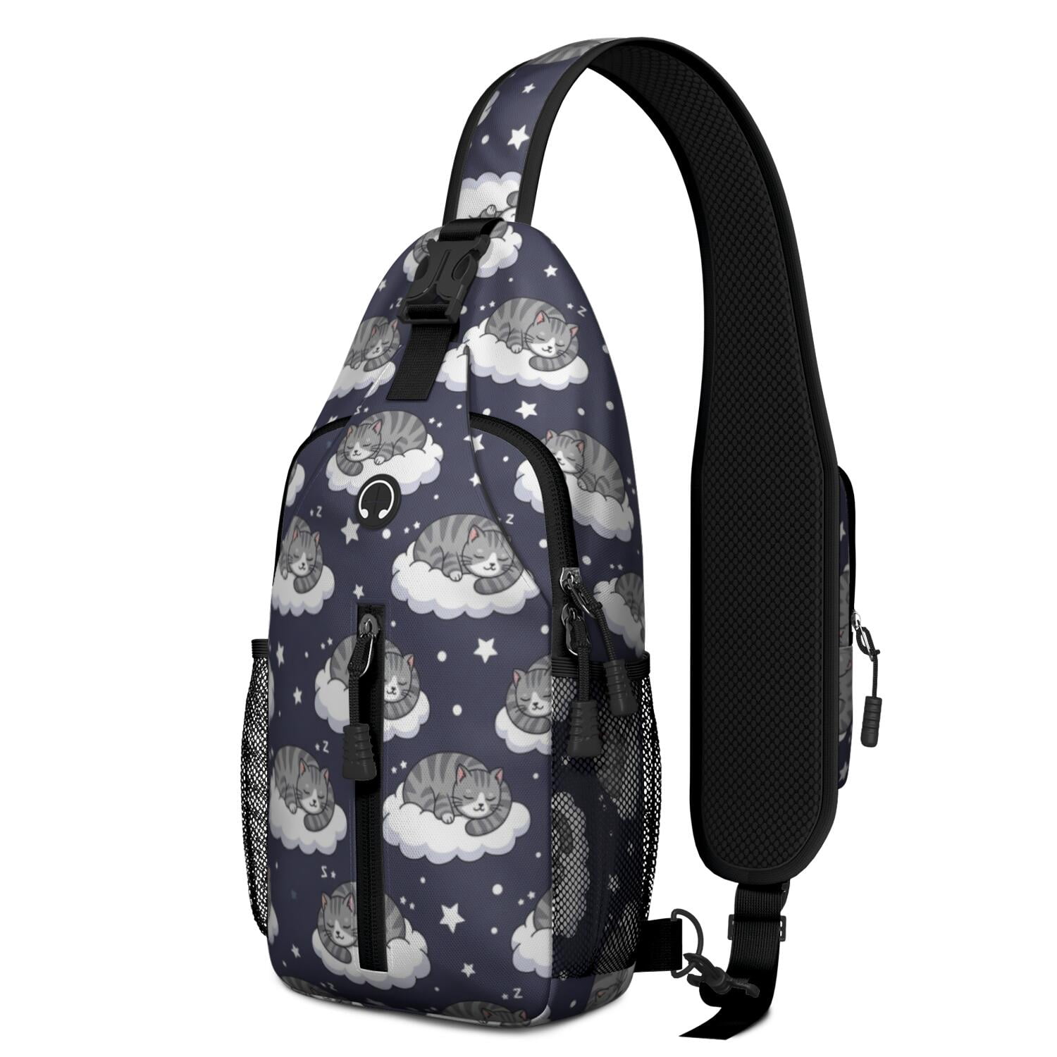 Sleeping Cat and Cloud Blue Pattern Sling Backpack, Travel Shoulder ...