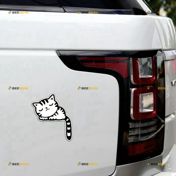 Sleeping Cat Cute Kitty Car Magnet Long Tail Magnetic Sticker Decal - 2 Pack Reflective 4" - for Truck Door Fridge Reusable Waterproof