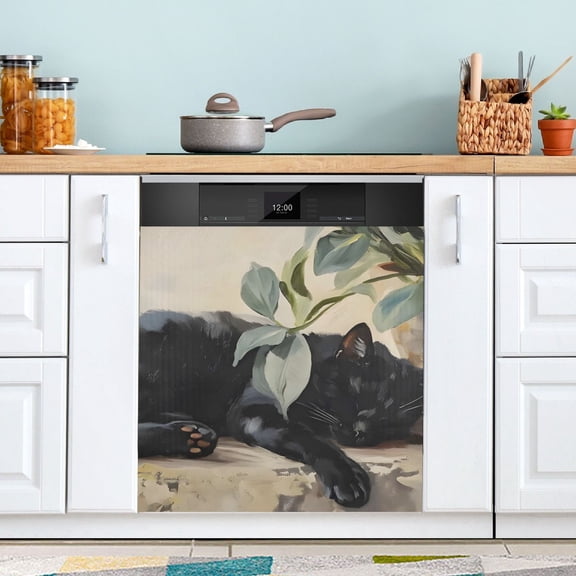 Sleeping Cat Dishwasher Magnet Cover Reuseable Refrigerator Magnet Cover Decal Kitchen Fridge Microwave Stickers Hoilday Party Decor 23 x 26 inch