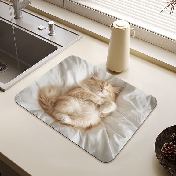 Sleeping Cat Drying Mat Diatomaceous Earth Super Absorbent Non-slip Rubber Sole Heat Resistant 230 Degrees Fahrenheit 15.711.8in