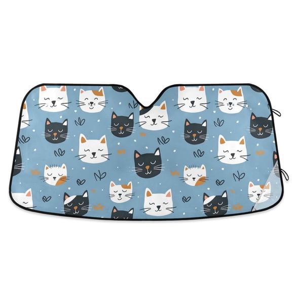 Sleeping Cat Faces Car Windshield Sun Shade Foldable Car Front Window Visor Heat and UV Protection 53x23.5